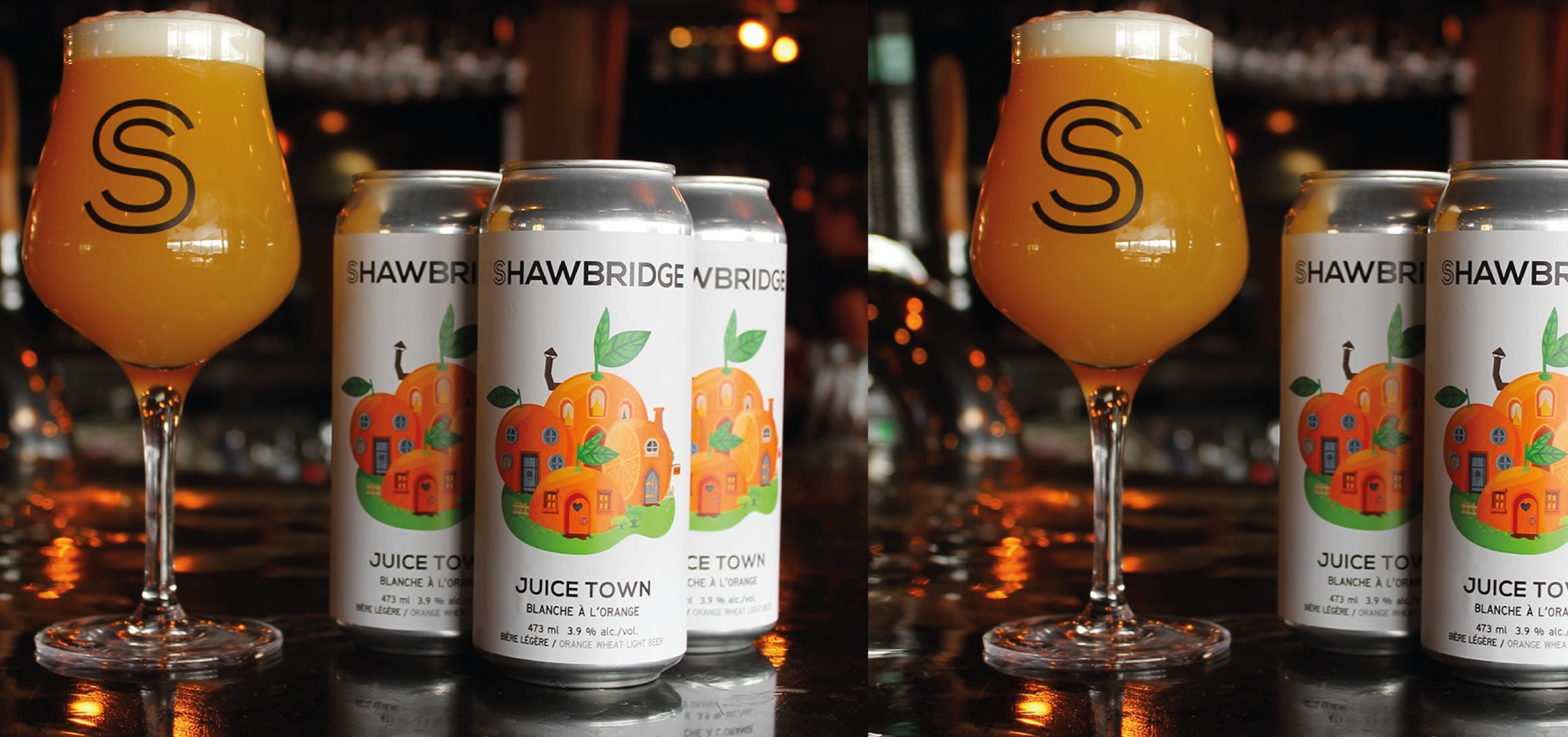 une blanche à l'orange signée la microbrasserie Shawbridge, la Juice Town.