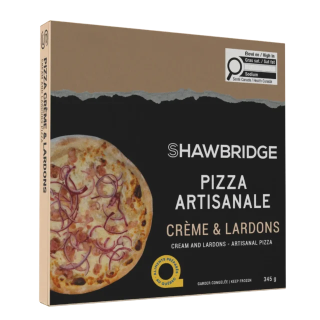 une boite de pizza lardons et crème disponible en épicerie.