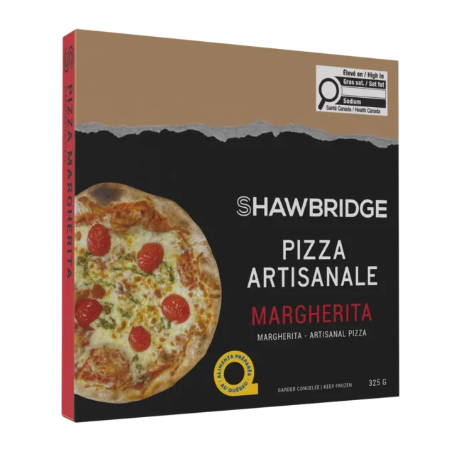 Une pizza margherita artisanale préparée par Shawbridge dans les Laurentides vendue en épicerie