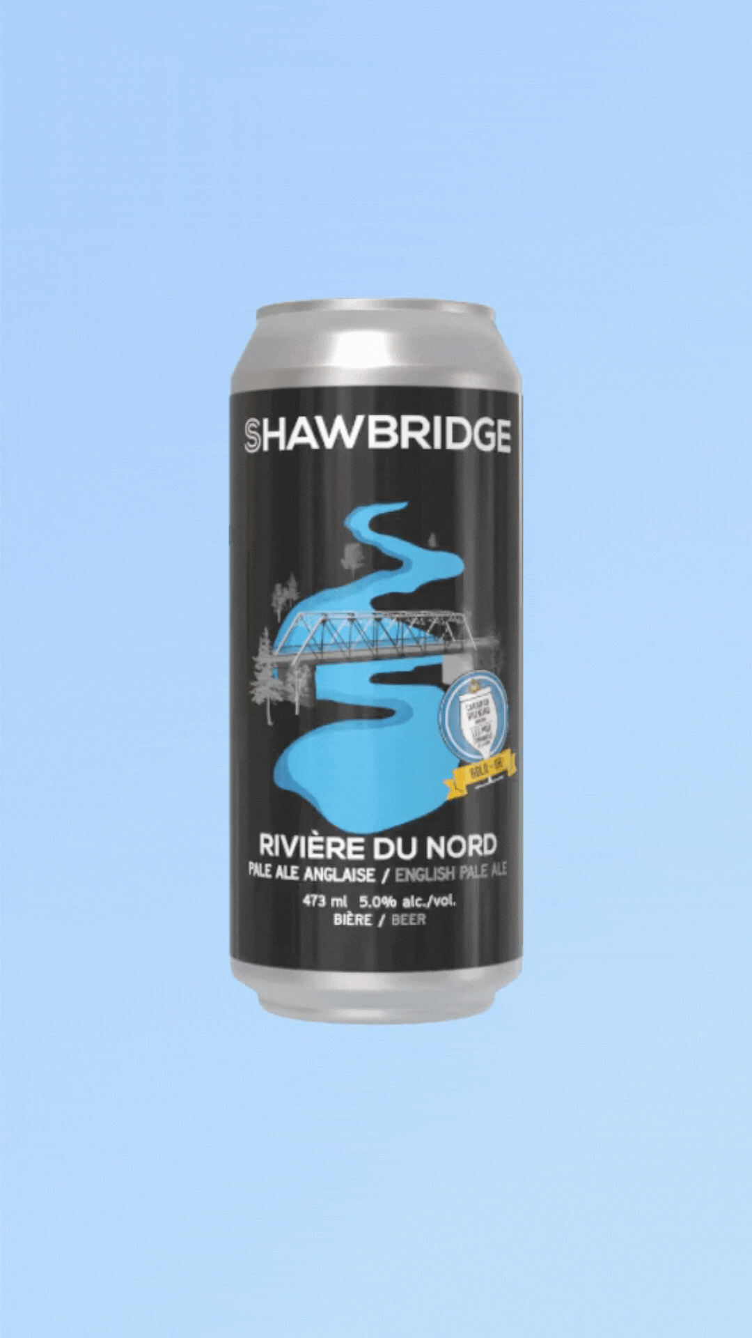 La Rivière du Nord, une bière english pale ale créée par la microbrasserie Shawbridge. Classé comme étant la meilleure english pale ale au Canada en 2021.
