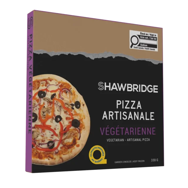Une pizza végétarienne artisanale préparée par Shawbridge dans les Laurentides vendue en épicerie